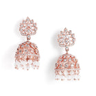 Lotus Top CZ Jhumka with Pearls - Rose Gold