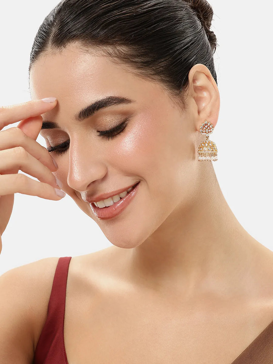 Lotus Top CZ Jhumka with Pearls