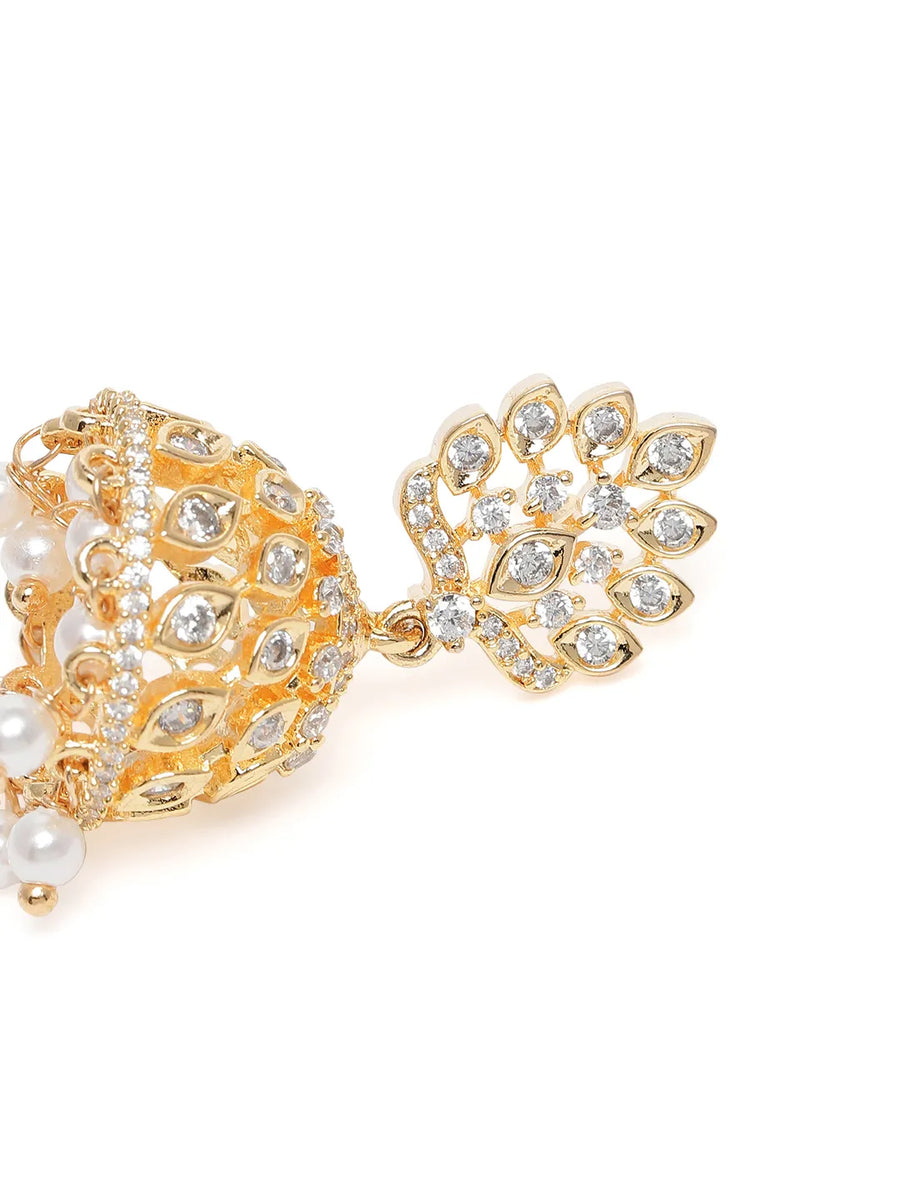 Lotus Top CZ Jhumka with Pearls