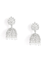 Lotus Top CZ Jhumka with Pearls - Silver