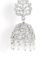 Lotus Top CZ Jhumka with Pearls - Silver