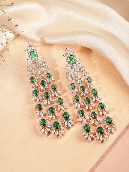 Emerald CZ Cascade Long Earrings