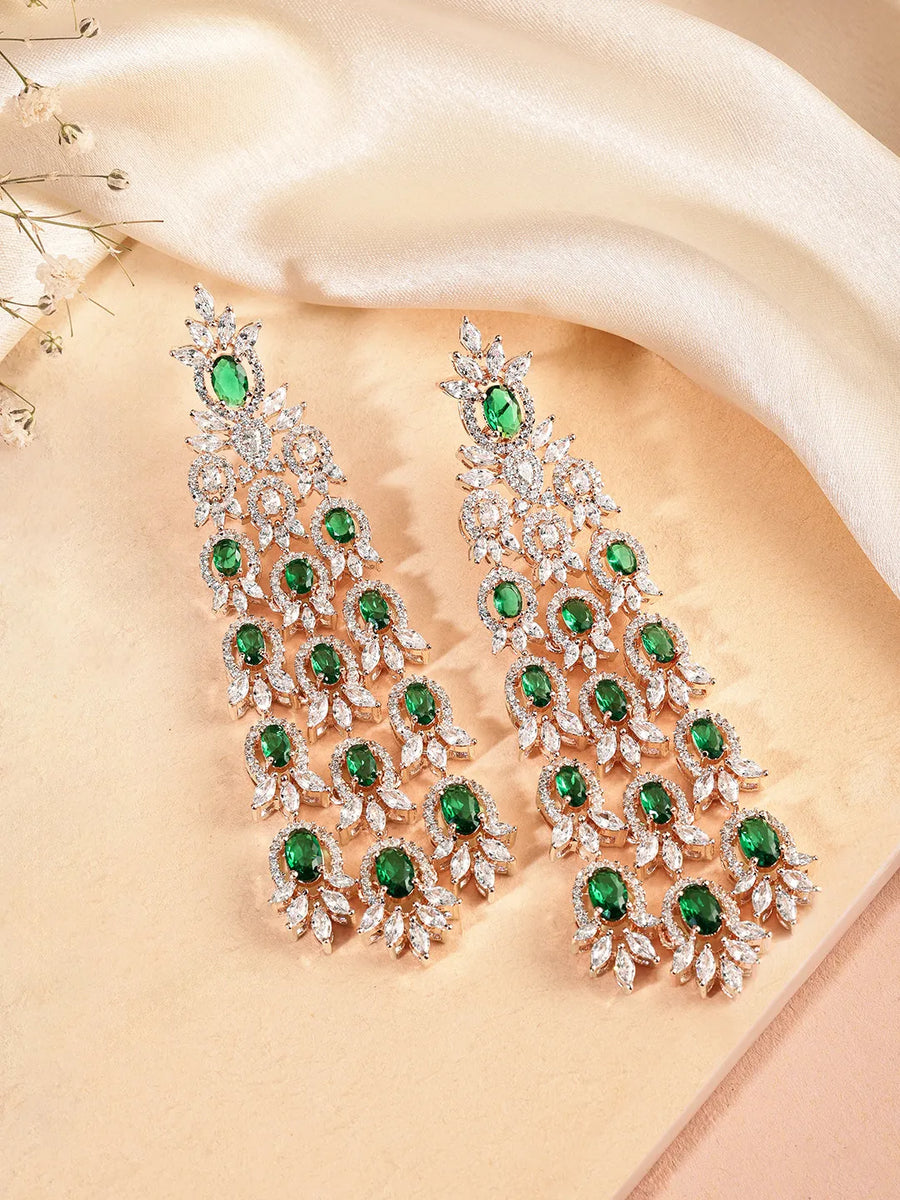 Emerald CZ Cascade Long Earrings