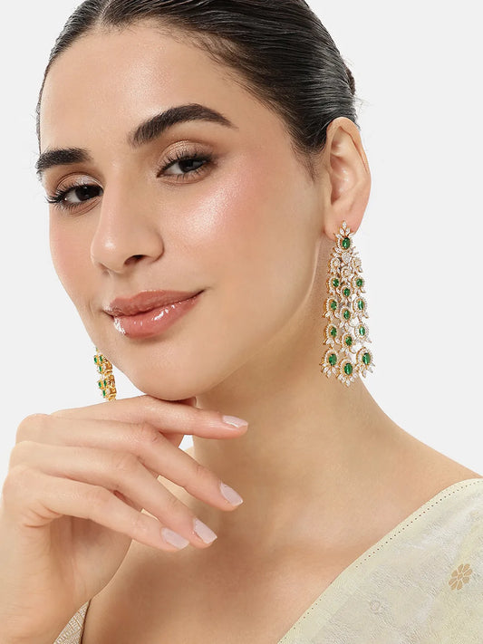 Emerald CZ Cascade Long Earrings