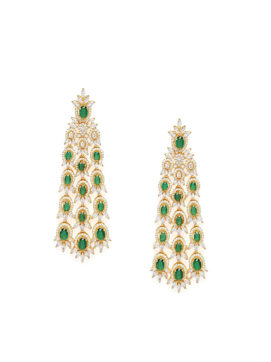 Emerald CZ Cascade Long Earrings