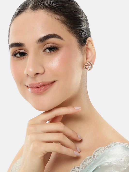 Floral Pattern CZ Stud Earrings