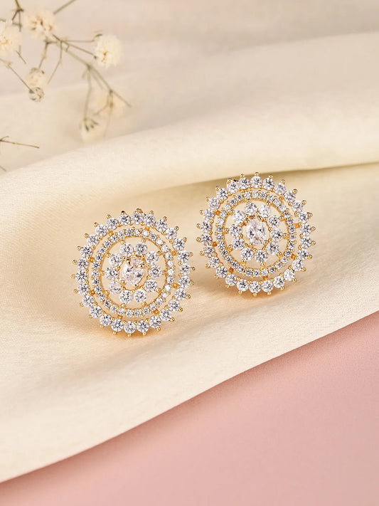 Timeless Spiral Diamond Stud Earrings - Gold