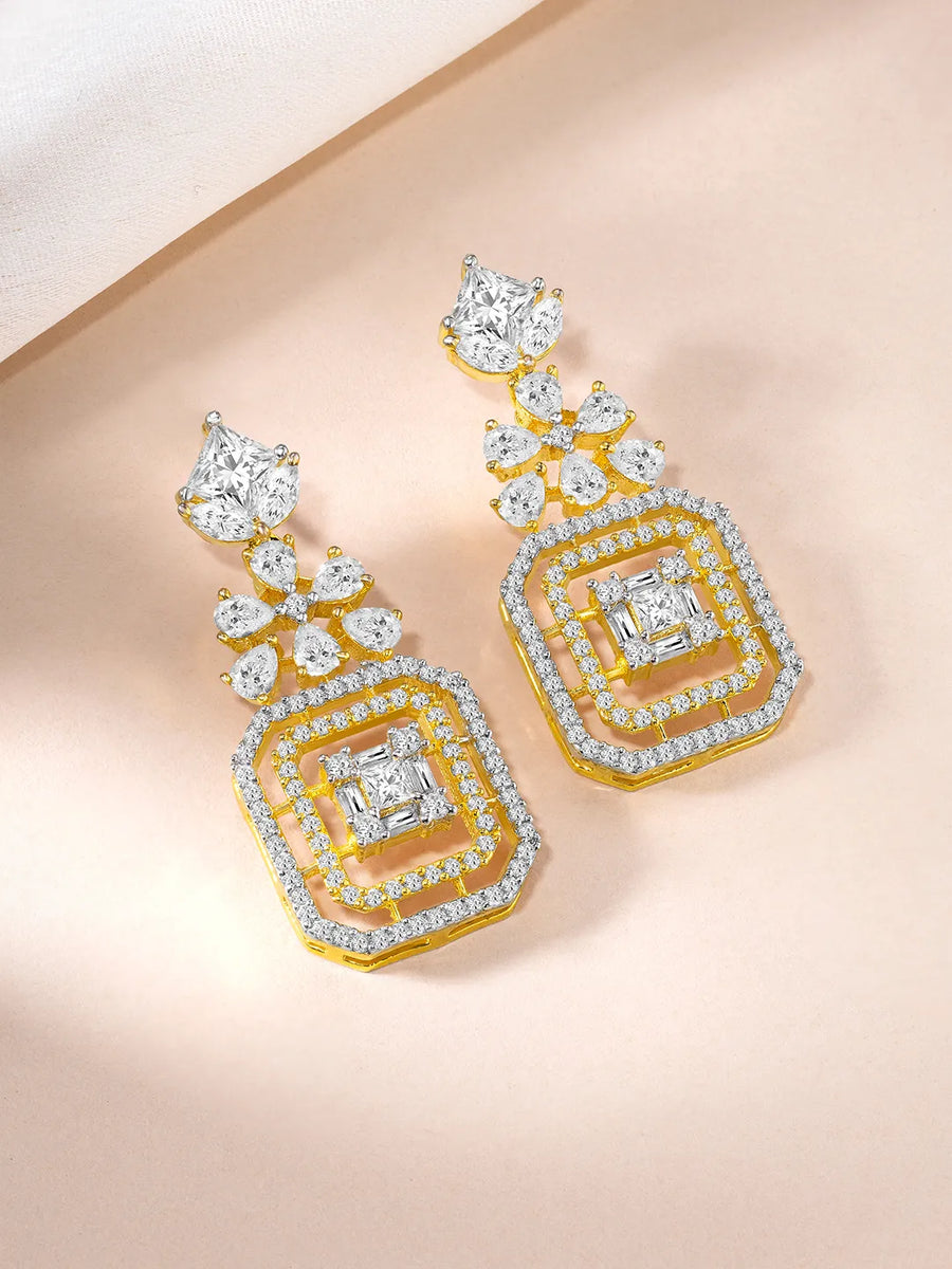 Stylish CZ Studded Drop Earrings