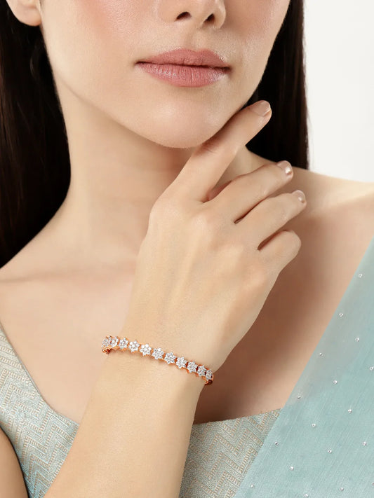 Stylish Flower CZ Studded kada - Rose Gold