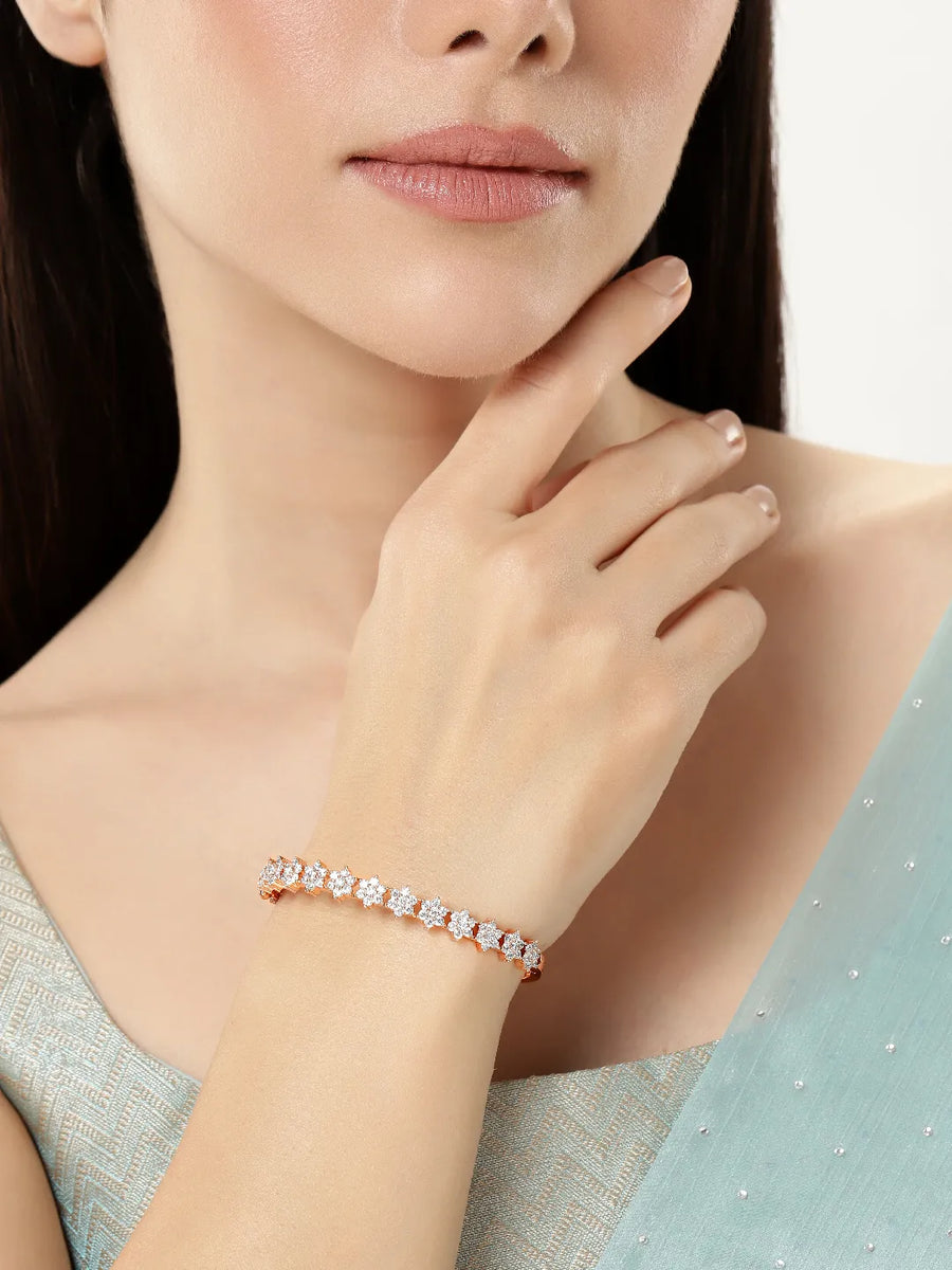 Stylish Flower CZ Studded kada - Rose Gold