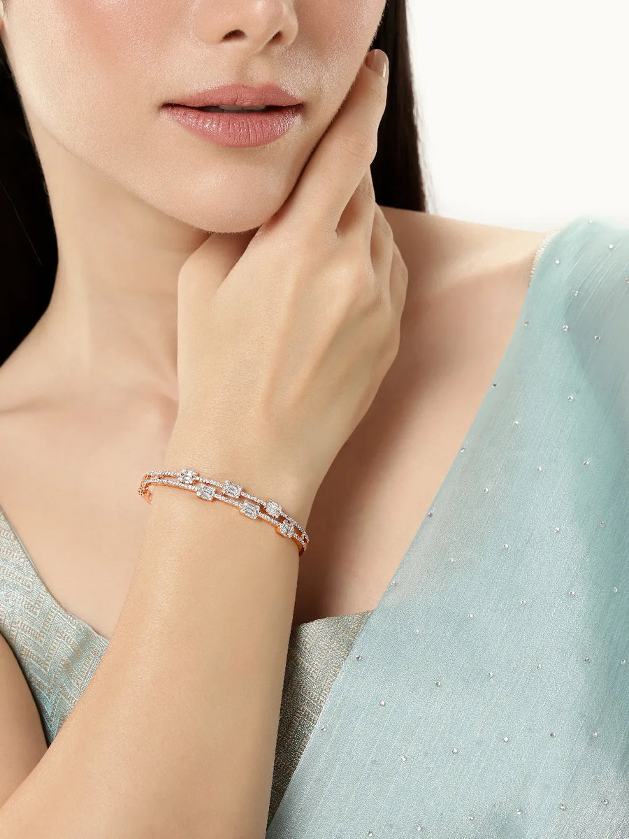 Glam CZ Baguette Studded Kada - Rose Gold