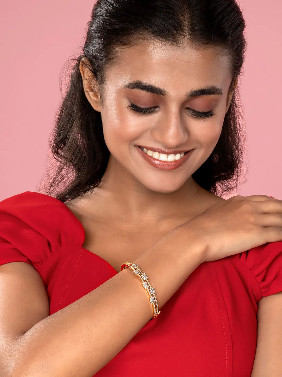 Glam CZ Baguette Studded Kada - Gold