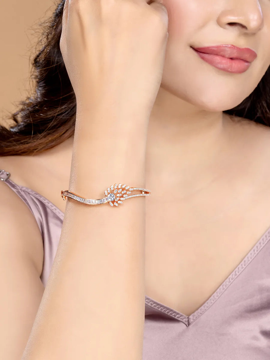 Chic CZ Studded Floral Kada Bracelet