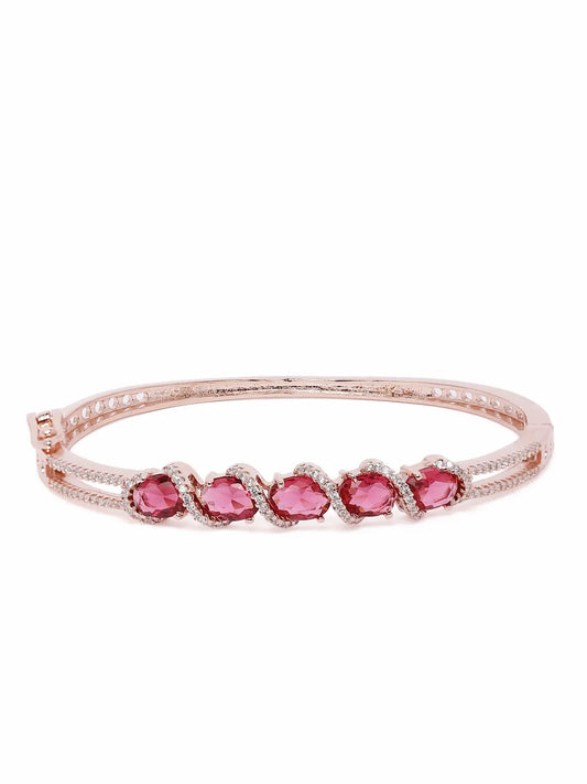 Crystal CZ Kada for Statement Look - Rose Gold - Red
