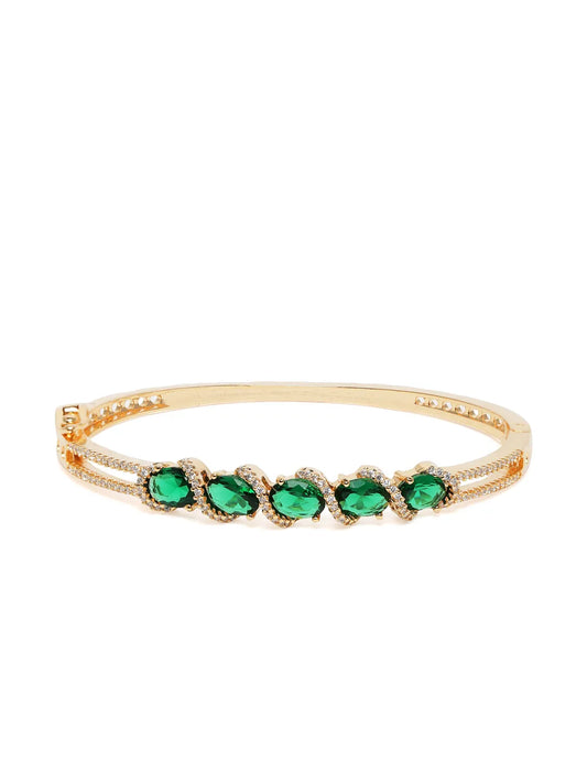 Crystal CZ Kada for Statement Look - Gold - Green