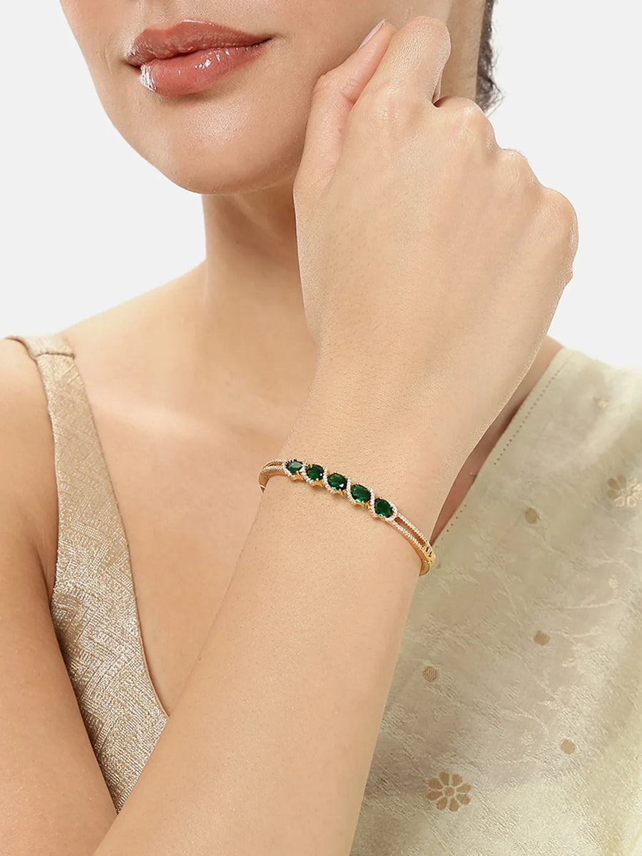 Crystal CZ Kada for Statement Look - Gold - Green