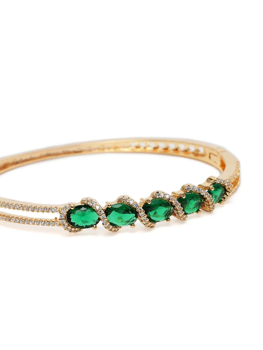 Crystal CZ Kada for Statement Look - Gold - Green