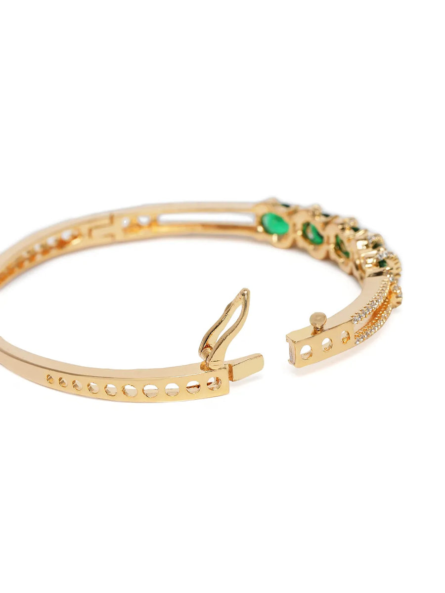 Crystal CZ Kada for Statement Look - Gold - Green