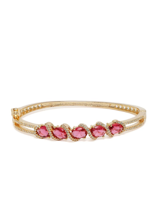 Crystal CZ Kada for Statement Look - Gold - Red