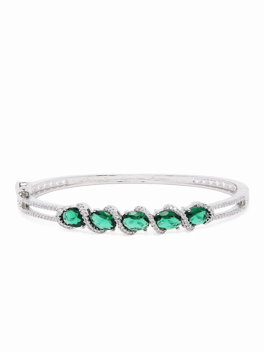 Crystal CZ Kada for Statement Look - Silver - Green