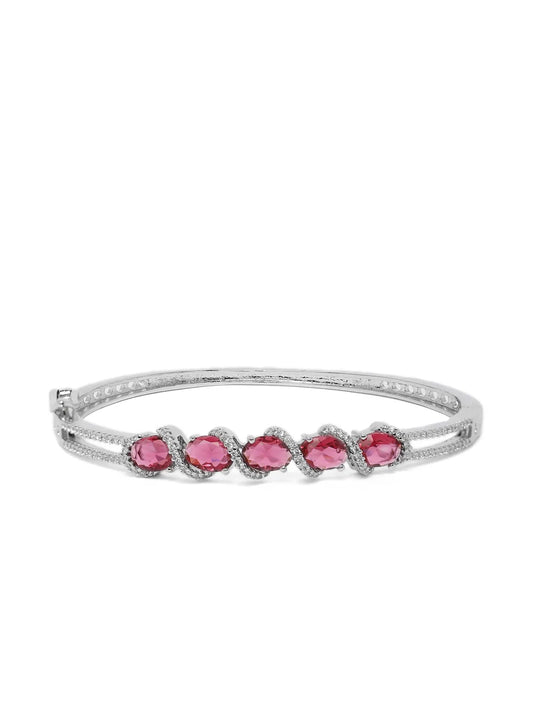 Crystal CZ Kada for Statement Look - Silver - Red