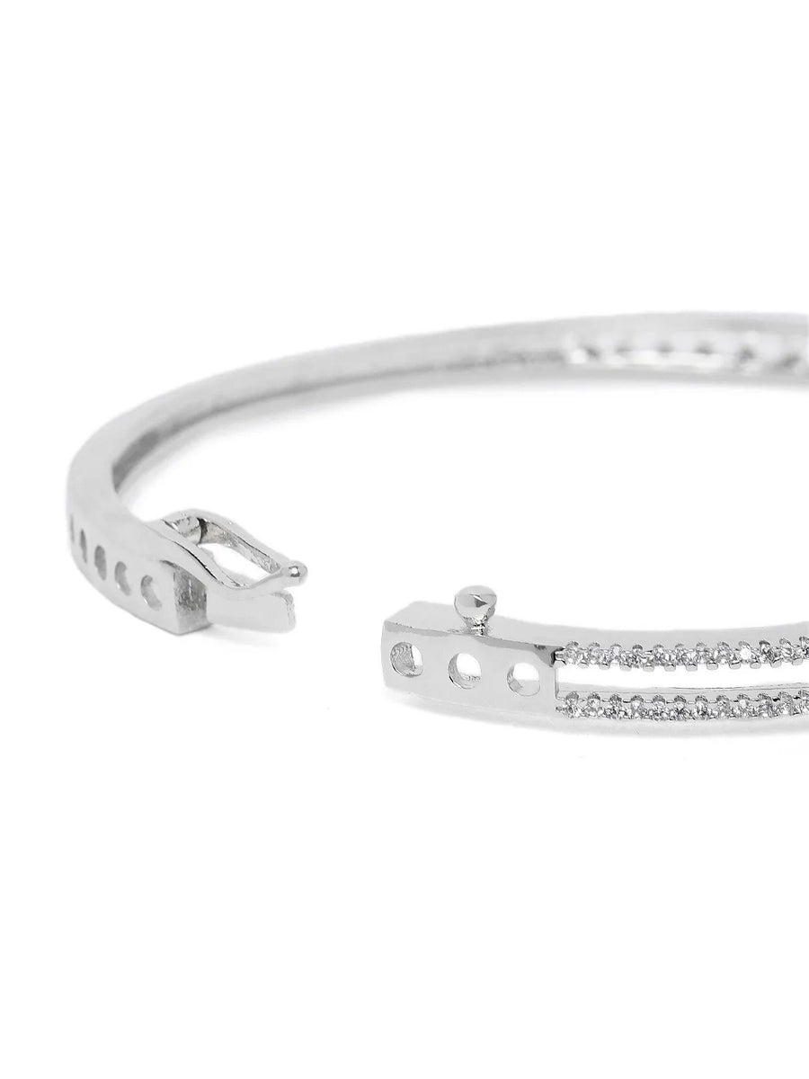 Crystal CZ Kada for Statement Look - Silver - Red