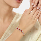 Triple Ruby Halo CZ Stone Kada Bracelet - Rose Gold - Red