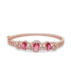 Triple Ruby Halo CZ Stone Kada Bracelet - Rose Gold - Red