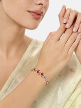 Triple Ruby Halo CZ Stone Kada Bracelet - Rose Gold - Red