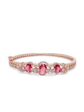 Triple Ruby Halo CZ Stone Kada Bracelet - Rose Gold - Red