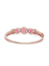 Triple Ruby Halo CZ Stone Kada Bracelet - Rose Gold - Red