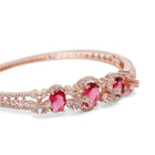 Triple Ruby Halo CZ Stone Kada Bracelet - Rose Gold - Red