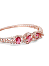 Triple Ruby Halo CZ Stone Kada Bracelet - Rose Gold - Red