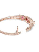 Triple Ruby Halo CZ Stone Kada Bracelet - Rose Gold - Red