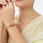 Triple Ruby Halo CZ Stone Kada Bracelet - Gold - Red