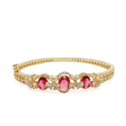 Triple Ruby Halo CZ Stone Kada Bracelet - Gold - Red