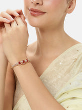 Triple Ruby Halo CZ Stone Kada Bracelet - Gold - Red