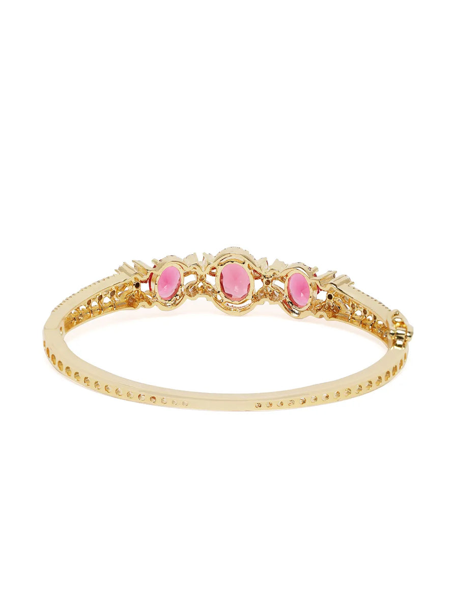 Triple Ruby Halo CZ Stone Kada Bracelet - Gold - Red