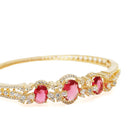 Triple Ruby Halo CZ Stone Kada Bracelet - Gold - Red
