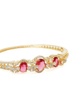 Triple Ruby Halo CZ Stone Kada Bracelet - Gold - Red