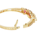 Triple Ruby Halo CZ Stone Kada Bracelet - Gold - Red