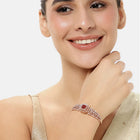 Intricate Crystal Kada with Ruby Accent - Rose Gold - Red