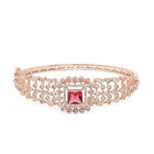Intricate Crystal Kada with Ruby Accent - Rose Gold - Red