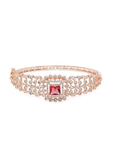 Intricate Crystal Kada with Ruby Accent - Rose Gold - Red