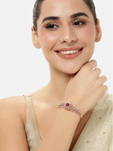 Intricate Crystal Kada with Ruby Accent - Rose Gold - Red