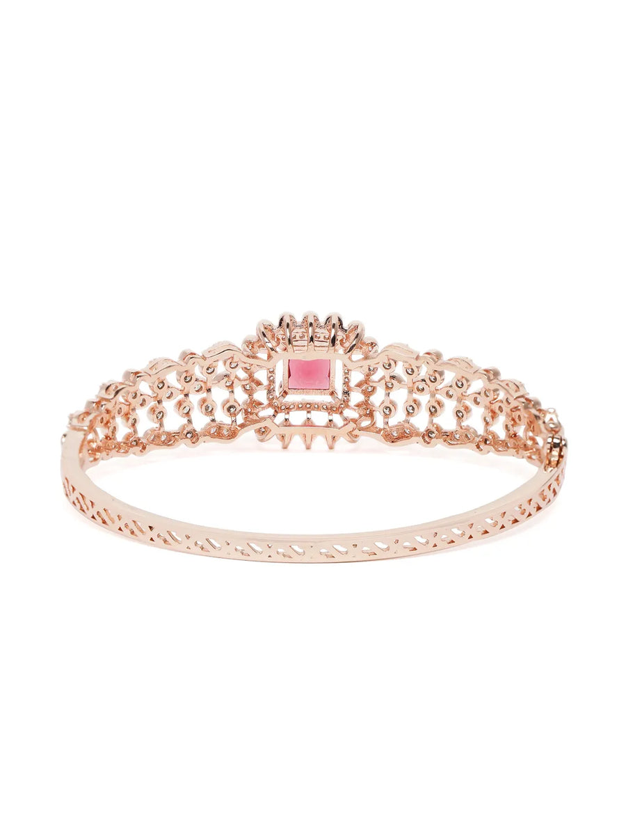 Intricate Crystal Kada with Ruby Accent - Rose Gold - Red