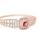 Intricate Crystal Kada with Ruby Accent - Rose Gold - Red
