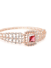 Intricate Crystal Kada with Ruby Accent - Rose Gold - Red