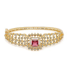 Intricate Crystal Kada with Ruby Accent - Gold - Red