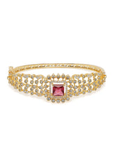 Intricate Crystal Kada with Ruby Accent - Gold - Red